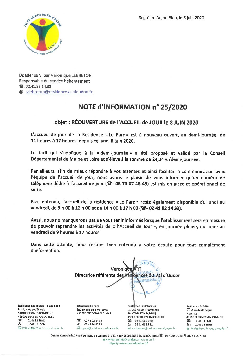 Réouverture de l’accueil de jour à compter du 08 juin 2020, en demi-journées.
