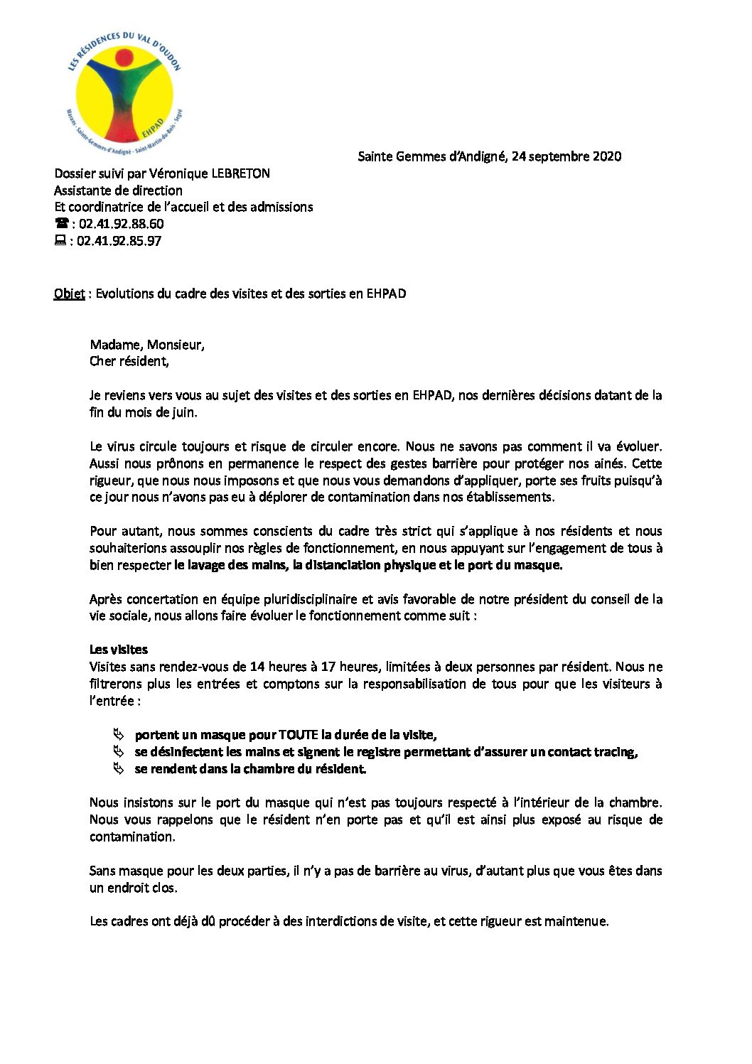 Courrier d’information n°8 aux résidents et aux familles des RVO